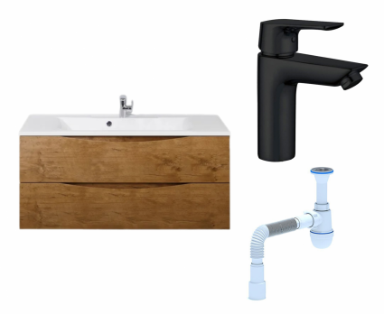 Комплект: Тумба с раковиной BelBagno Marino 120 rovere nature + Смеситель Aquanet Static AF330-10B черный + Сифон АниПласт