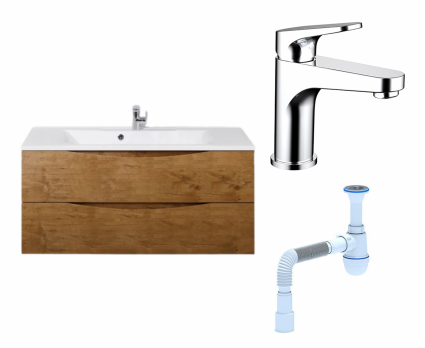 Комплект: Тумба с раковиной BelBagno Marino 120 rovere nature + Смеситель Bravat Eler F1191238CP-RUS хром + Сифон АниПласт