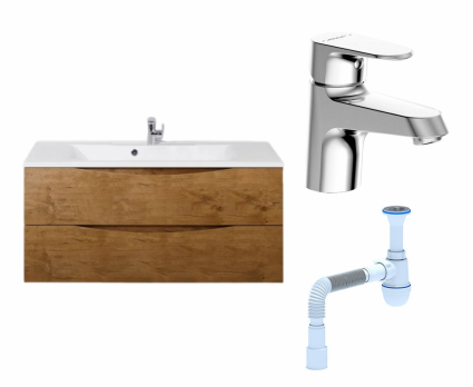 Комплект: Тумба с раковиной BelBagno Marino 120 rovere nature + Смеситель Bravat Alfa F1120178CP хром + Сифон АниПласт