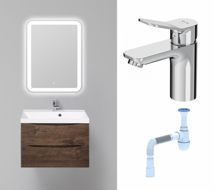 Комплект: Мебель для ванной BelBagno Marino 70 rovere moro + Смеситель Am.Pm X-Joy F85A02100 хром + Сифон АниПласт