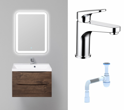Комплект: Мебель для ванной BelBagno Marino 70 rovere moro + Смеситель Bravat Eler F1191238CP-RUS хром + Сифон АниПласт
