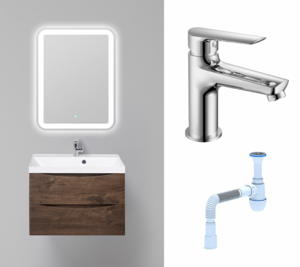 Комплект: Мебель для ванной BelBagno Marino 70 rovere moro + Смеситель Haiba HB10198 хром + Сифон АниПласт