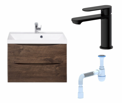 Комплект: Тумба с раковиной BelBagno Marino 70 rovere moro + Смеситель Haiba HB10590-7 черный + Сифон АниПласт