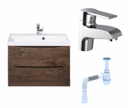 Комплект: Тумба с раковиной BelBagno Marino 70 rovere moro + Смеситель Agger Right A2902100 хром + Сифон АниПласт