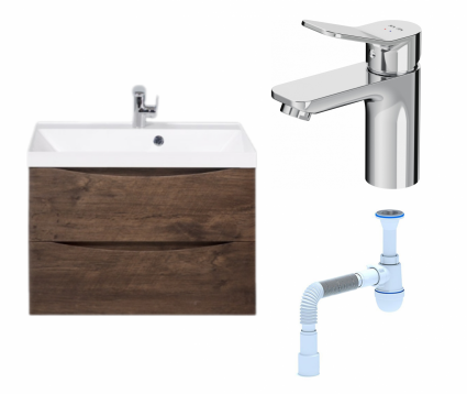Комплект: Тумба с раковиной BelBagno Marino 70 rovere moro + Смеситель Am.Pm X-Joy F85A02100 хром + Сифон АниПласт