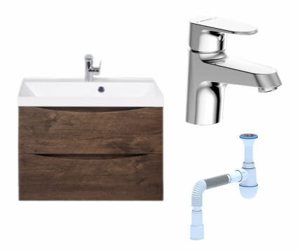 Комплект: Тумба с раковиной BelBagno Marino 70 rovere moro + Смеситель Bravat Alfa F1120178CP хром + Сифон АниПласт