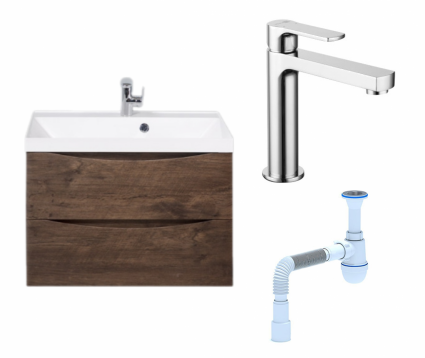 Комплект: Тумба с раковиной BelBagno Marino 70 rovere moro + Смеситель Lemark plus Grace LM1537C хром + Сифон АниПласт