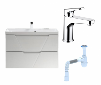 Комплект: Тумба с раковиной BelBagno Vittoria 90 bianco lucido + Смеситель Bravat Eler F1191238CP-RUS хром + Сифон АниПласт