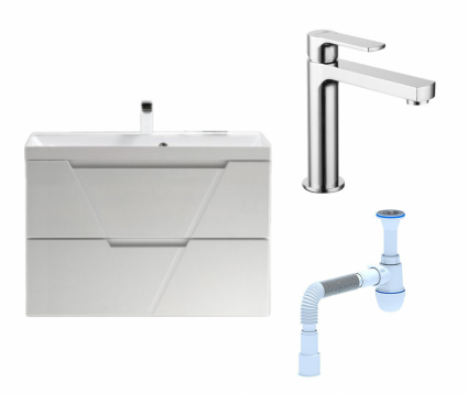 Комплект: Тумба с раковиной BelBagno Vittoria 90 bianco lucido + Смеситель Lemark plus Grace LM1537C хром + Сифон АниПласт