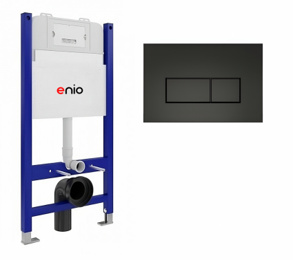 Система инсталляции для подвесных унитазов Enio Tecnico 50 с кнопкой Rettangolo черной матовой OOO, цвет синий, 52.5x9.6x105.5 см