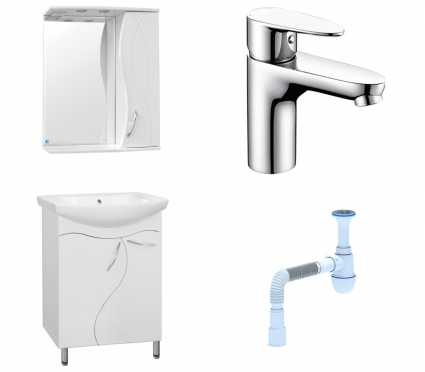 Комплект: Мебель для ванной Style Line Амелия 65 + Смеситель Wasserkraft Leine 3503 + Сифон АниПласт
