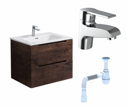 Комплект: Тумба с раковиной BelBagno Etna 80 rovere moro + Смеситель Agger Right A2902100 хром + Сифон АниПласт