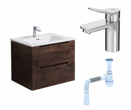 Комплект: Тумба с раковиной BelBagno Etna 80 rovere moro + Смеситель Am.Pm X-Joy F85A02100 хром + Сифон АниПласт