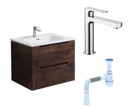 Комплект: Тумба с раковиной BelBagno Etna 80 rovere moro + Смеситель Lemark plus Grace LM1537C хром + Сифон АниПласт