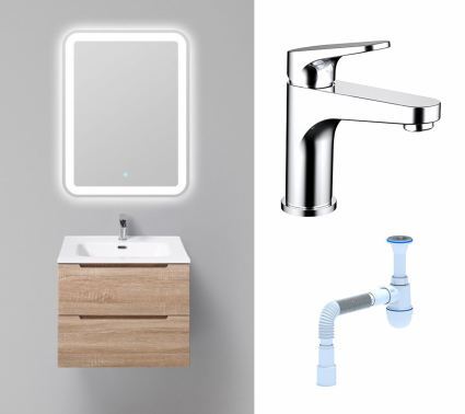 Комплект: Мебель для ванной BelBagno Etna 60 rovere bianco + Смеситель Bravat Eler F1191238CP-RUS хром + Сифон АниПласт