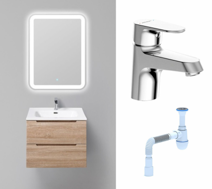 Комплект: Мебель для ванной BelBagno Etna 60 rovere bianco + Смеситель Bravat Alfa F1120178CP хром + Сифон АниПласт