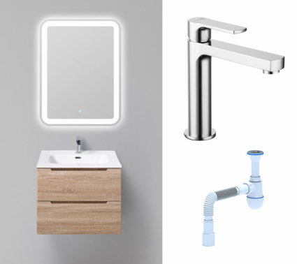 Комплект: Мебель для ванной BelBagno Etna 60 rovere bianco + Смеситель Lemark plus Grace LM1537C хром + Сифон АниПласт