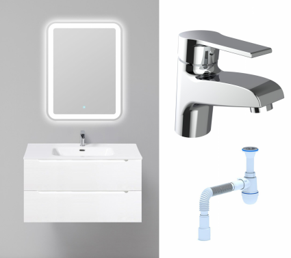 Комплект: Мебель для ванной BelBagno Etna 90 bianco opaco + Смеситель Agger Right A2902100 хром + Сифон АниПласт