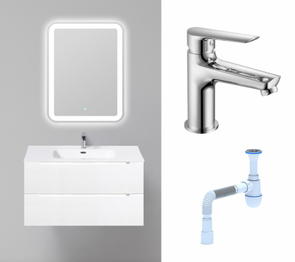 Комплект: Мебель для ванной BelBagno Etna 90 bianco opaco + Смеситель Haiba HB10198 хром + Сифон АниПласт