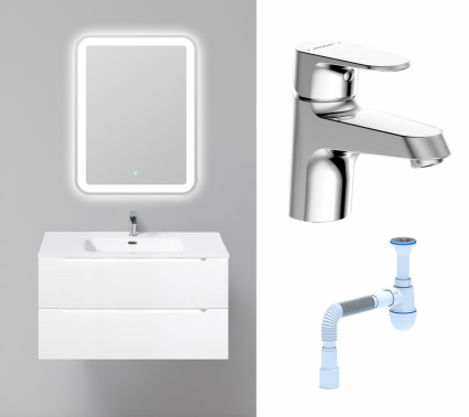 Комплект: Мебель для ванной BelBagno Etna 90 bianco opaco + Смеситель Bravat Alfa F1120178CP хром + Сифон АниПласт