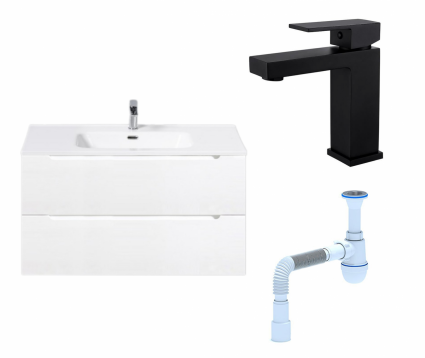 Комплект: Тумба с раковиной BelBagno Etna 90 bianco opaco + Смеситель Haiba HB10803-7 черный + Сифон АниПласт