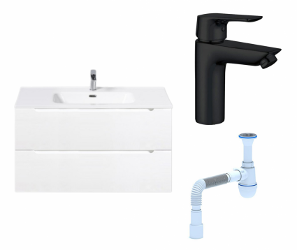 Комплект: Тумба с раковиной BelBagno Etna 90 bianco opaco + Смеситель Aquanet Static AF330-10B черный + Сифон АниПласт