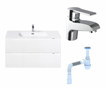 Комплект: Тумба с раковиной BelBagno Etna 90 bianco opaco + Смеситель Agger Right A2902100 хром + Сифон АниПласт