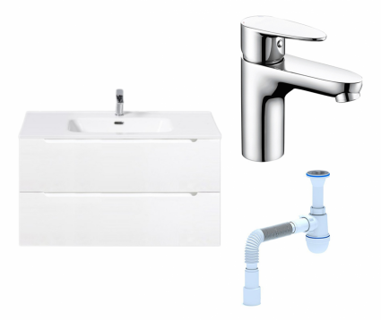 Комплект: Тумба с раковиной BelBagno Etna 90 bianco opaco + Смеситель Wasserkraft Leine 3503 хром + Сифон АниПласт