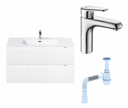 Комплект: Тумба с раковиной BelBagno Etna 90 bianco opaco + Смеситель Lemark Point LM0306C хром + Сифон АниПласт