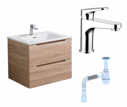 Комплект: Тумба с раковиной BelBagno Etna 60 rovere bianco + Смеситель Bravat Eler F1191238CP-RUS хром + Сифон АниПласт