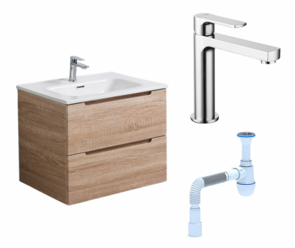 Комплект: Тумба с раковиной BelBagno Etna 60 rovere bianco + Смеситель Lemark plus Grace LM1537C хром + Сифон АниПласт