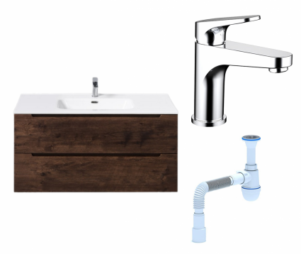 Комплект: Тумба с раковиной BelBagno Etna 100 rovere moro + Смеситель Bravat Eler F1191238CP-RUS хром + Сифон АниПласт
