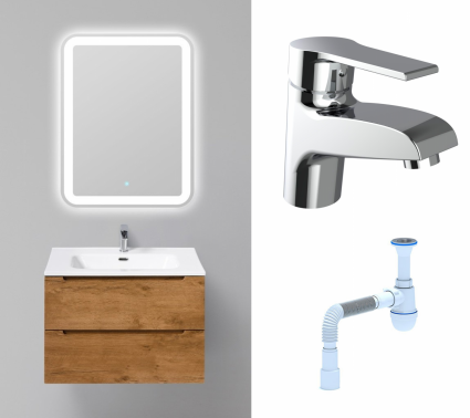 Комплект: Мебель для ванной BelBagno Etna 70 rovere nature + Смеситель Agger Right A2902100 хром + Сифон АниПласт