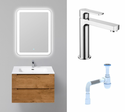 Комплект: Мебель для ванной BelBagno Etna 70 rovere nature + Смеситель Lemark plus Grace LM1537C хром + Сифон АниПласт