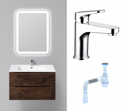Комплект: Мебель для ванной BelBagno Etna 80 rovere moro + Смеситель Bravat Eler F1191238CP-RUS хром + Сифон АниПласт