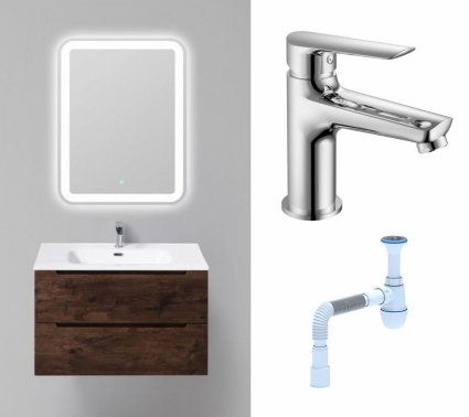 Комплект: Мебель для ванной BelBagno Etna 80 rovere moro + Смеситель Haiba HB10198 хром + Сифон АниПласт