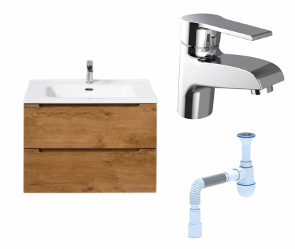 Комплект: Тумба с раковиной BelBagno Etna 70 rovere nature + Смеситель Agger Right A2902100 хром + Сифон АниПласт