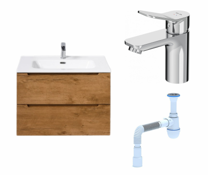 Комплект: Тумба с раковиной BelBagno Etna 70 rovere nature + Смеситель Am.Pm X-Joy F85A02100 хром + Сифон АниПласт