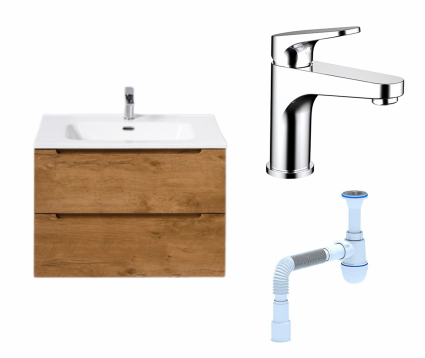 Комплект: Тумба с раковиной BelBagno Etna 70 rovere nature + Смеситель Bravat Eler F1191238CP-RUS хром + Сифон АниПласт