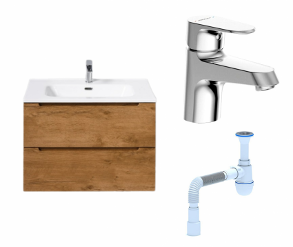 Комплект: Тумба с раковиной BelBagno Etna 70 rovere nature + Смеситель Bravat Alfa F1120178CP хром + Сифон АниПласт