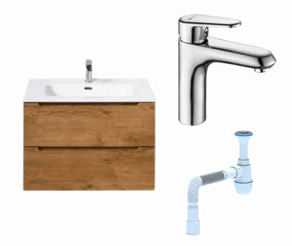 Комплект: Тумба с раковиной BelBagno Etna 70 rovere nature + Смеситель Lemark Point LM0306C хром + Сифон АниПласт
