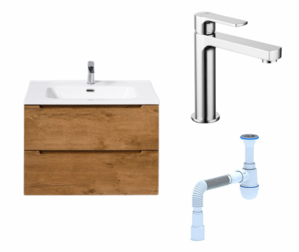 Комплект: Тумба с раковиной BelBagno Etna 70 rovere nature + Смеситель Lemark plus Grace LM1537C хром + Сифон АниПласт