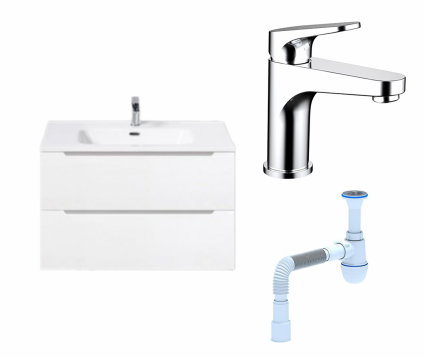 Комплект: Тумба с раковиной BelBagno Etna 80 bianco lucido + Смеситель Bravat Eler F1191238CP-RUS хром + Сифон АниПласт