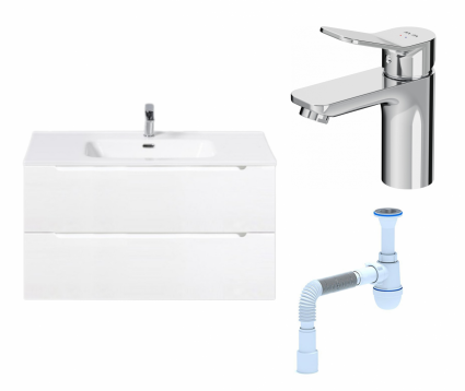 Комплект: Тумба с раковиной BelBagno Etna 90 bianco lucido + Смеситель Am.Pm X-Joy F85A02100 хром + Сифон АниПласт