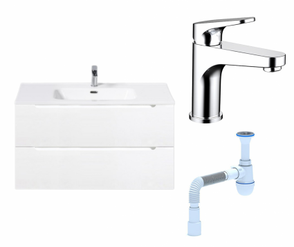 Комплект: Тумба с раковиной BelBagno Etna 90 bianco lucido + Смеситель Bravat Eler F1191238CP-RUS хром + Сифон АниПласт
