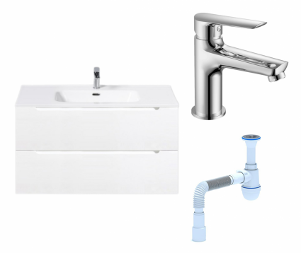 Комплект: Тумба с раковиной BelBagno Etna 90 bianco lucido + Смеситель Haiba HB10198 хром + Сифон АниПласт