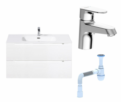Комплект: Тумба с раковиной BelBagno Etna 90 bianco lucido + Смеситель Bravat Alfa F1120178CP хром + Сифон АниПласт