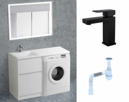 Комплект: Мебель для ванной BelBagno Kraft-LVD 60 bianco opaco + Смеситель Haiba HB10803-7 черный + Сифон АниПласт