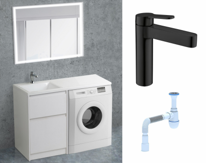 Комплект: Мебель для ванной BelBagno Kraft-LVD 60 bianco opaco + Смеситель BelBagno Delta DEL-LVM-NERO черный + Сифон АниПласт