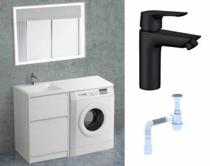 Комплект: Мебель для ванной BelBagno Kraft-LVD 60 bianco opaco + Смеситель Aquanet Static AF330-10B черный + Сифон АниПласт